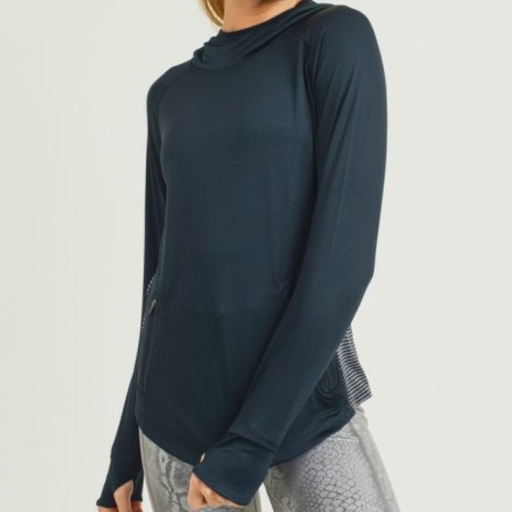 Polyester-Blend Lightweight Hoodie Top
